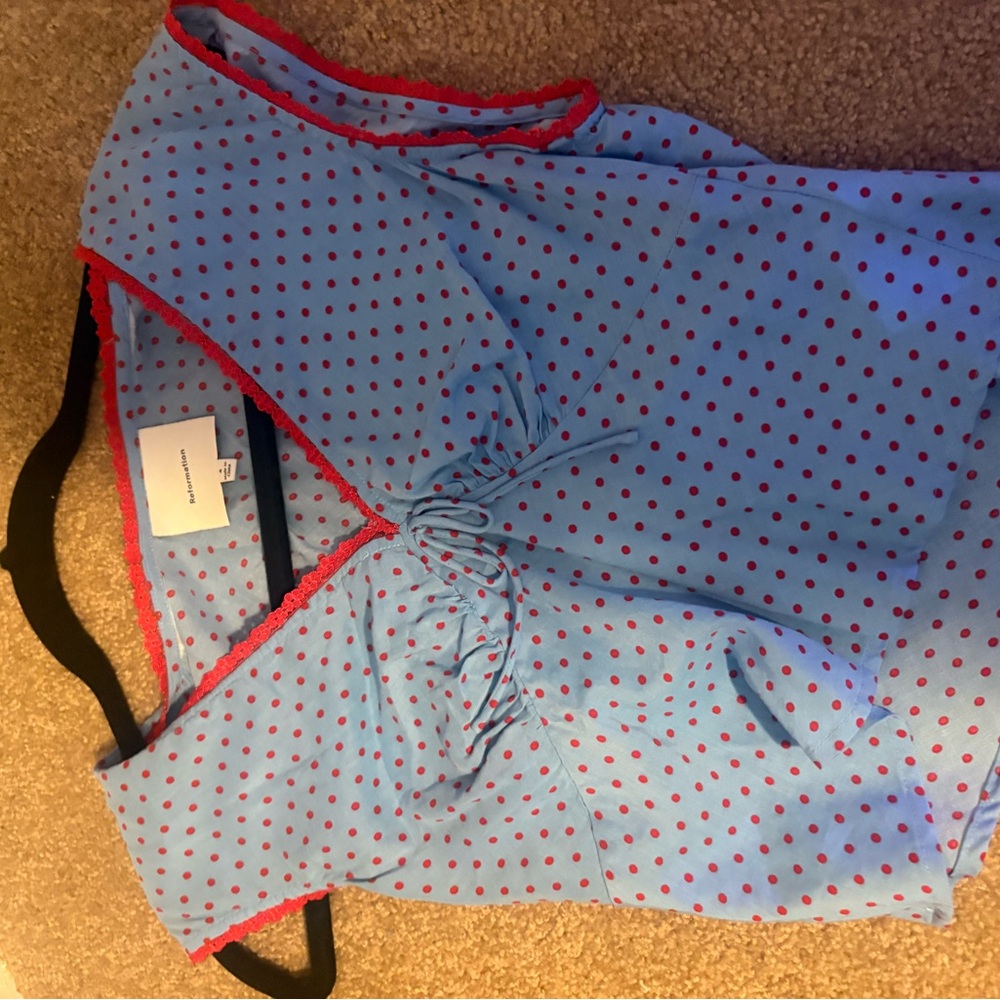 Reformation Blue and Red Polka Dot Tank Top